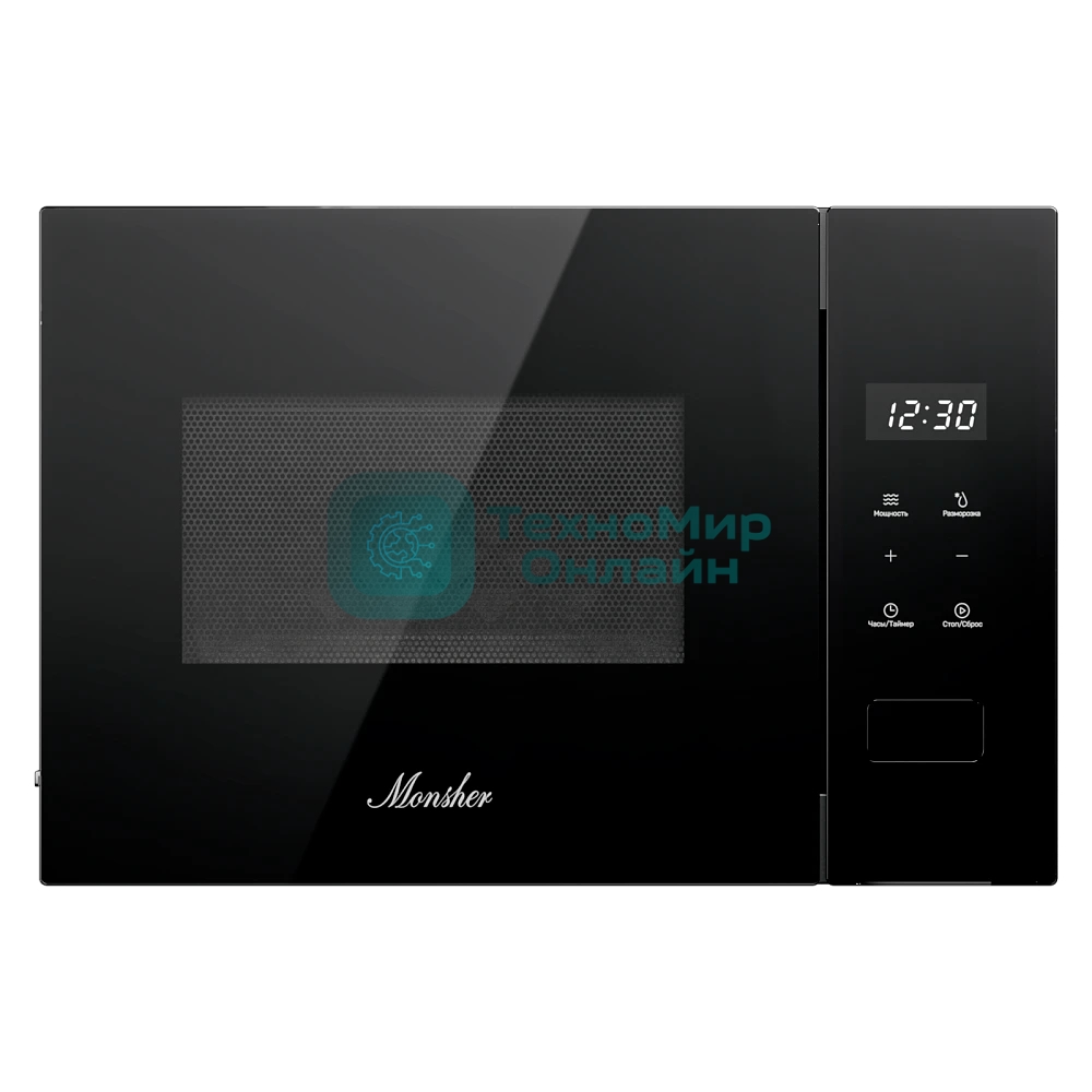 Встраиваемая микроволновая печь MONSHER MMH 1115 Noir, High-Tech, 15 л, мощность 600 Вт, 5 уровней мощности, размораживание, сенсорное управление, черный