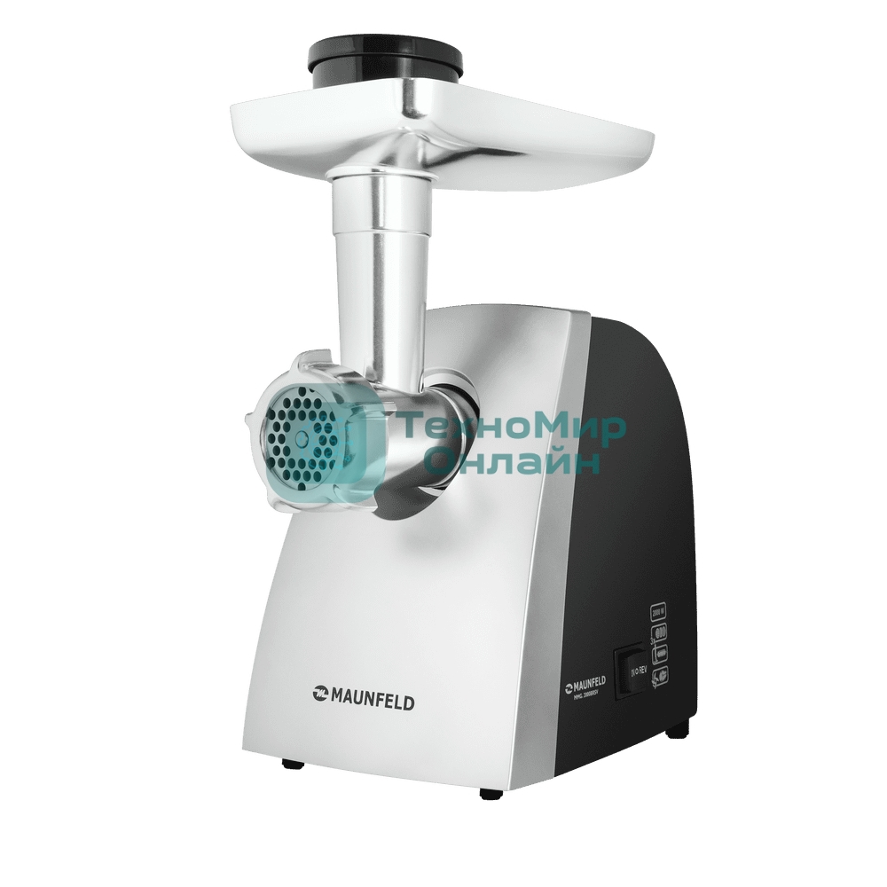 Мясорубка электрическая Maunfeld MMG.2000BRSV черный, 2000 Вт, 2.6 кг/мин, реверс, металлический лоток, насадки - 5