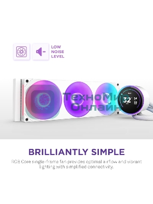Система жидкостного охлаждения для ПК/Water Cooling System NZXT Kraken Elite 420 RGb (350W, 420мм, LED temp., белый/Fans: 3x140мм, 98.61CFM, 34.5dBA, 2000RPM/Pump height 65мм, 2800RPM, Rad thickness 27мм/S: 1851, 1700, 1200, 115X, AM5, AM4)