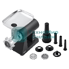 Мясорубка электрическая BBK MG3000 черный, 2500 Вт, 2.5 кг/мин, реверс, защита от перегрузки, металлический лоток, насадки - 7