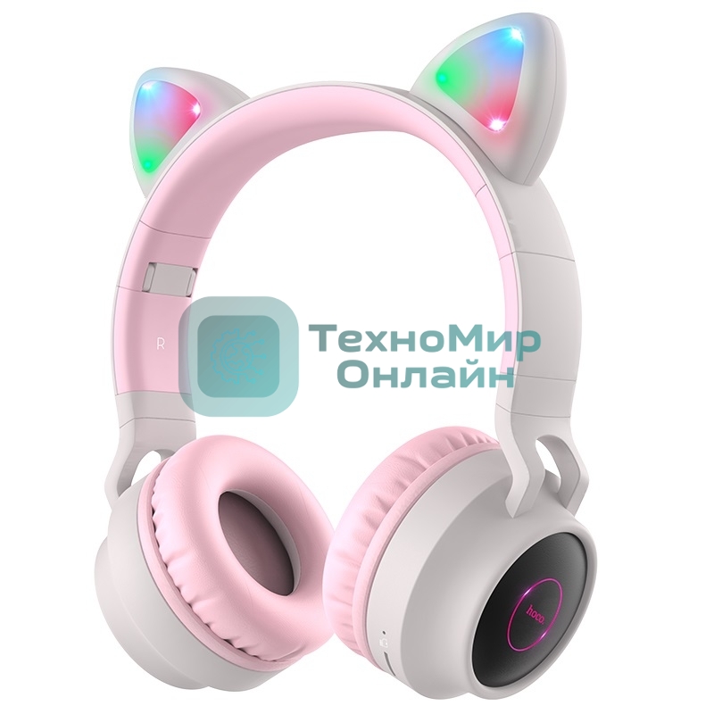 Беспроводные/проводные наушники Hoco W27 серый, накладные, Bluetooth + проводной, «кошачьи ушки», до 5 ч.