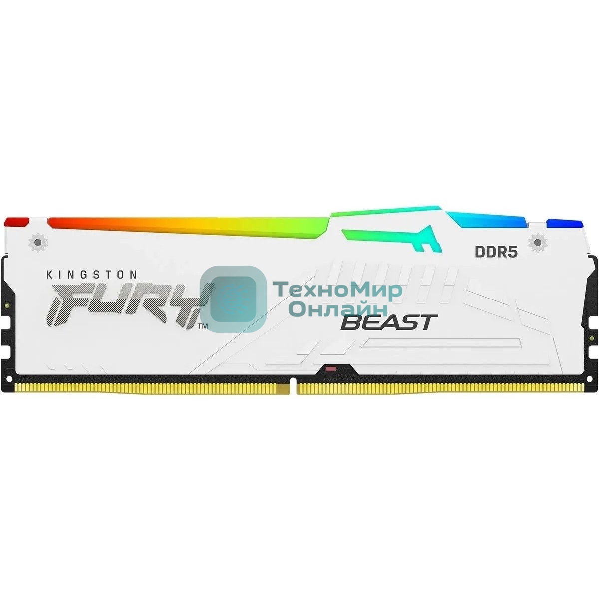 Оперативная память Kingston Fury Beast, DDR5, 16Gb (1x16Gb), 6400MHz, CL32, DIMM, с радиатором, RGb, белый