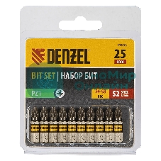 Набор бит Denzel PZ1х25, сталь S2, шестигранный профиль, 10 шт.