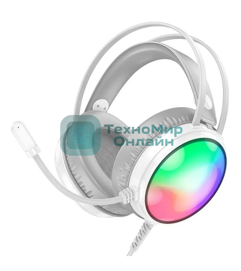 Проводные наушники Borofone BO108 белый, полноразмерные, RGB-подсветка