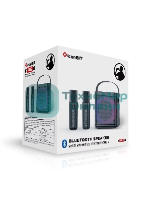 Переносная караоке система TRS2406 iconBIT K702B Колонка 10Вт, 2 микрофона Bluetooth, подсвктка, с аккумулятор в колонке 1500mAh и микрофонах, 16*12*16.7 CM, черный