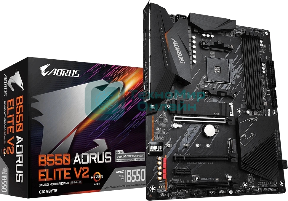 Материнская плата Gigabyte B550 AORUS ELITE V2, AM4, AMD B550, 4xDDR4, 4xSATA, 2xM.2, 1xPCIe 4.0 x16, 1xPCIe 3.0 x16, 2xPCIe 3.0 x1, 1xHDMI, 1xDP, 1x2.5Gb LAN, 1xUSB-C 10Gbps, 4xUSB-A 10Gbps, 4xUSB-A 5Gbps, 2xUSB-A 2.0, 3x3.5 мм, 7.1, ATX