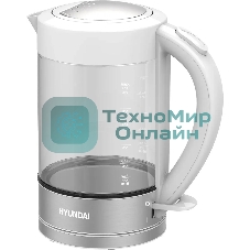 Чайник электрический Hyundai HYK-G9990 1.6 л, 2000 Вт, белый/серебристый корпус: стекло