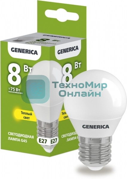 Лампа cветодиодная LED G45 IEK LL-G45-08-230-30-E27-G шар 8Вт 230В 3000К E27 GENERICA