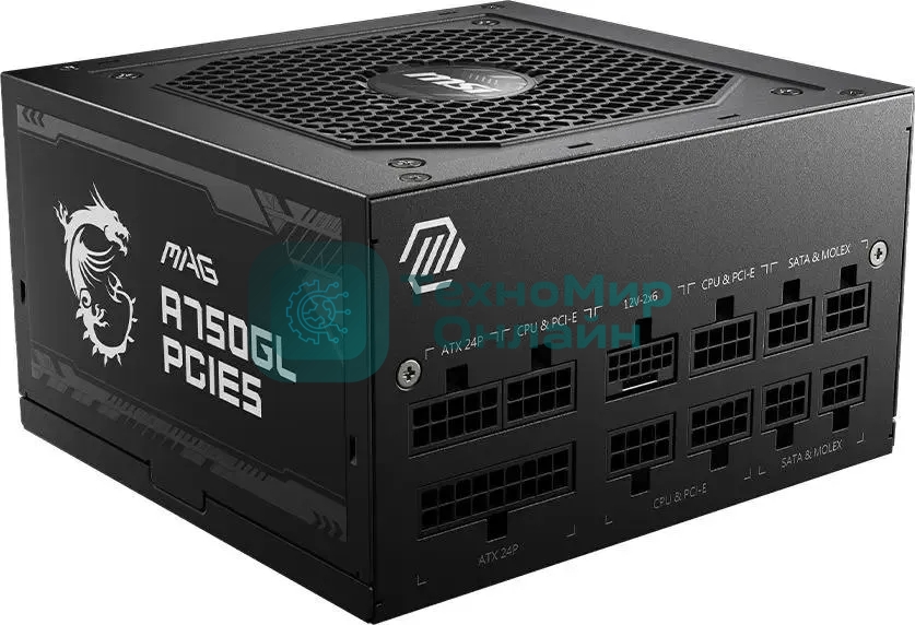 Блок питания MSI ATX 750W MAG A750GL PCIE5 Gen.5 80 PLUS gold (20+4pin) APFC 120мм fan 8xSATA Cab Manag RTL