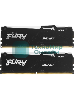 Оперативная память Kingston Fury Beast, DDR5, 32Gb (2x16 Gb), 6400 MHz, CL32, радиатор, RGB, черный