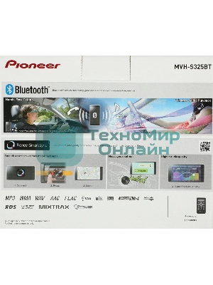 Автомагнитола Pioneer MVH-S325BT, 1 DIN, Bluetooth, USB Type-A, AUX, пульт ДУ, съёмная панель