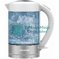 Чайник электрический Hyundai HYK-G9990 1.6 л, 2000 Вт, белый/серебристый корпус: стекло