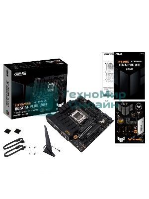 Материнская плата ASUS TUF GAMING B650M-PLUS WIFI, AM5, AMD B650, 4xDDR5, 4xSATA, 2xM.2, 1xPCIe 4.0 x16, 1xPCIe 4.0 x4, 1xDP, 1xHDMI, 1x 2.5Gb LAN, 4xUSB-A 3.2 Gen 2, 1xUSB-A 3.2 Gen 1, 1xUSB-C 3.2 Gen 2x2, 5x3.5 мм, 7.1, mATX