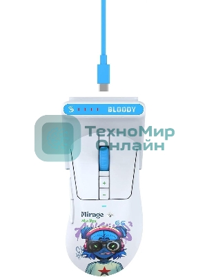 Мышь беспроводная A4Tech Bloody R73 Ultra Duo белый/рисунок оптическая 20000dpi беспров. USB/USB-C 7but (R73 ULTRA DUO NYX MIRAGE)