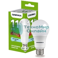 Лампа светодиодная GENERICA LL-A60-11-230-65-E27-G A60 11 Вт грушевидная 6500К E27 230В промо