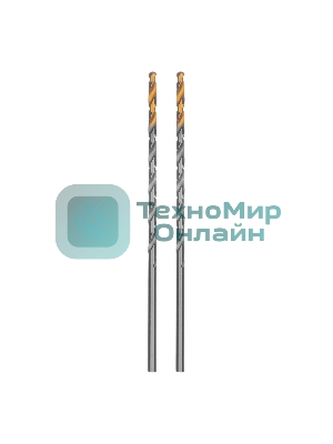 Сверло спиральное по металлу Denzel 3,5 х 112 мм, Р6М5, Golden Tip, удлиненное, 2 шт.