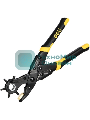 Револьверный дырокол для кожи 6-в-1 двухрычажный Deli DL1919A 225мм, диаметр пуансона: 2, 2,5, 3, 3,5, 4, 4,5мм, сталь Cr-V