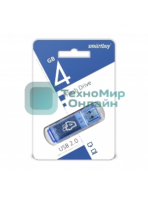 Флешка USB Smartbuy Glossy series Blue (SB4GbGS-B), 4Gb, USB 2.0, R/W 25/15, синий