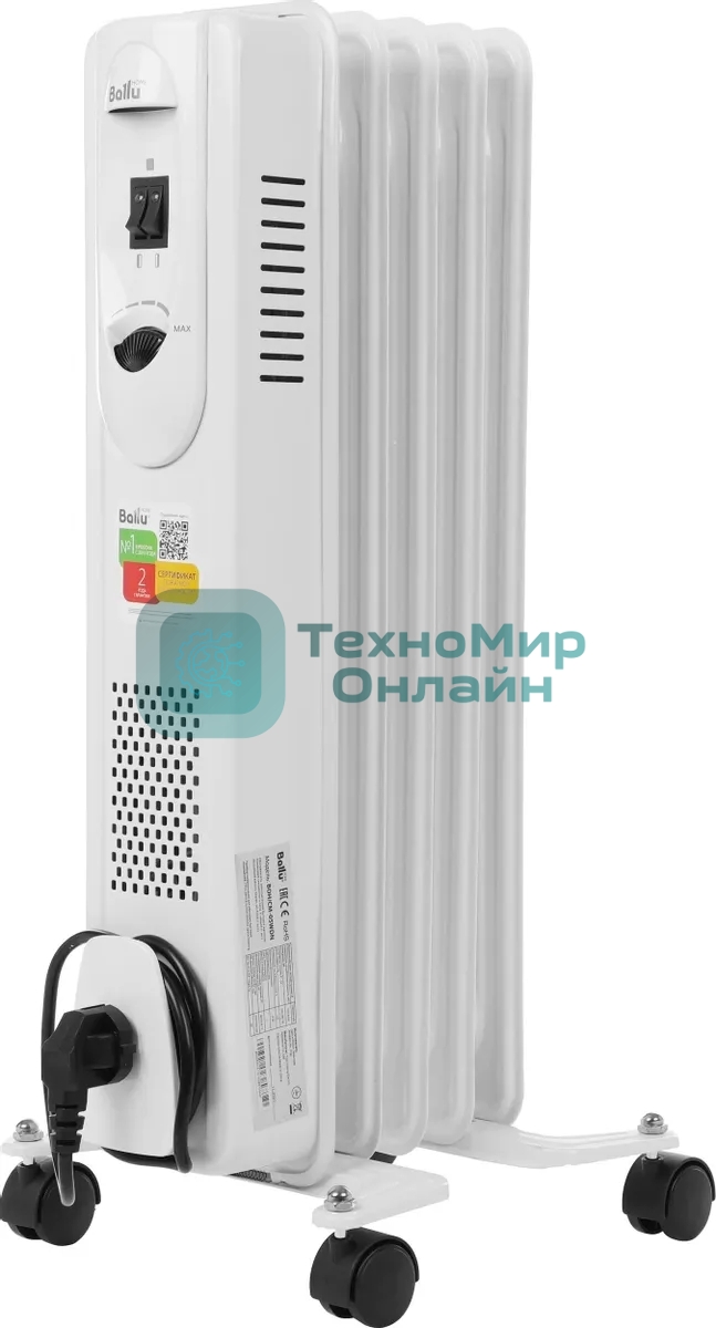 Обогреватель масляный Ballu Comfort BOH/CM-05WDN 1000 (5 секций) белый, 1000 Вт, 15 м2, термостат