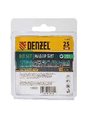 Набор бит Denzel PZ1х25, сталь S2, шестигранный профиль, 10 шт.