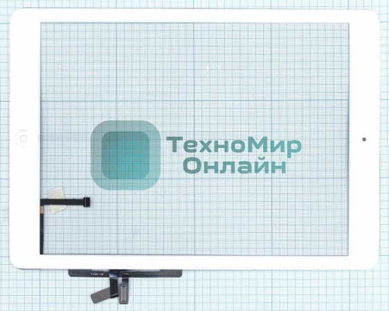 Сенсорное стекло (тачскрин) для iPad Air (A1474, A1475, A1476), белое с кнопкой OEM