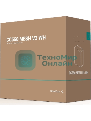Компьютерный корпус Deepcool CC560 MESH V2 WH без БП, боковое окно (закаленное стекло), 3x120мм ARGb LED вентилятор спереди и 1x120мм ARGb LED вентилятор сзади, белый, ATX