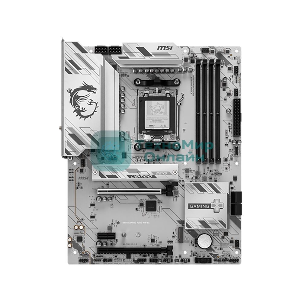 Материнская плата MSI B850 GAMING PLUS WIFI6E, AM5, AMD B850, 4xDDR5, 4xSATA, 2xM.2, 1xPCIe 4.0 x16, 1xPCIe 4.0 x4, 1xPCIe 3.0 x1, 1xDP, 1xHDMI, 1x2.5Gb LAN, Wi-Fi 6E, Bluetooth 5.3, 1xUSB-C 10Gbps, 3xUSB-A 10Gbps, 4xUSB-A 5Gbps, 2x3.5 мм, 7.1, ATX
