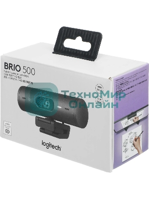 Веб-камера Logitech Brio 500 1920x1080, 30 кадр/с, USB Type-C, микрофон (2 шт, шумоподавление), автоматическая фокусировка, автоосвещение, универсальное крепление