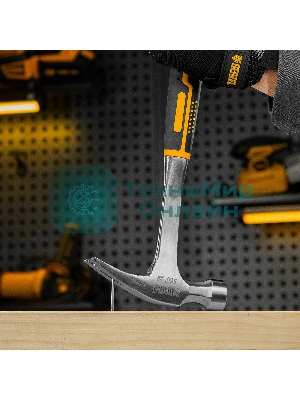 Молоток-гвоздодер Denzel 560 г, цельнометаллический, двухкомпонентная рукоятка