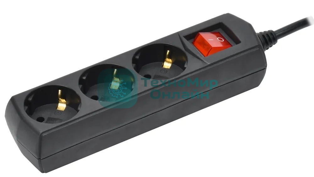 Сетевой фильтр IEK У03В, 5 м, 3 розетки, черный