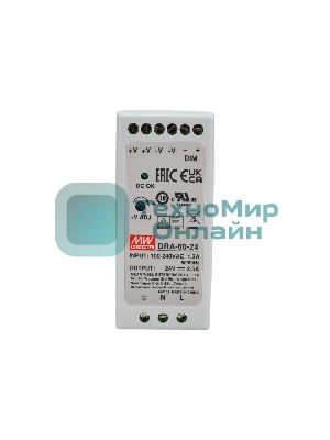 Блок питания AC-DC, 60Вт, на DIN рейку, вход 90-264В AC, 47-63Гц, 127-370В DC, выход 24В,2.5А, регулировка 24-30В, димминг 3 в 1, в кожухе