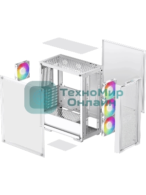 Компьютерный корпус Deepcool CC560 MESH V2 WH без БП, боковое окно (закаленное стекло), 3x120мм ARGb LED вентилятор спереди и 1x120мм ARGb LED вентилятор сзади, белый, ATX