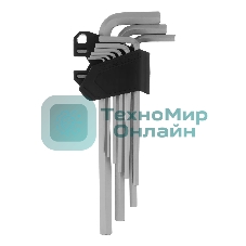 Набор ключей имбусовых Denzel, HEX, 1,5-10 мм, CrV, 9 шт., удлиненные