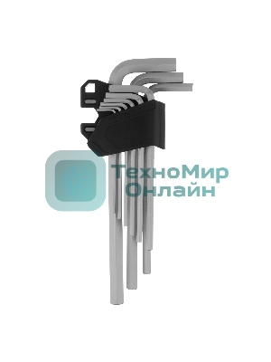 Набор ключей имбусовых Denzel, HEX, 1,5-10 мм, CrV, 9 шт., удлиненные