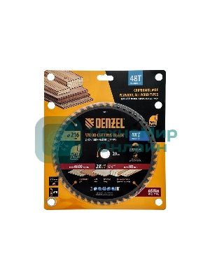 Пильный диск по дереву Denzel ф216 х 20 мм, 48 зубьев