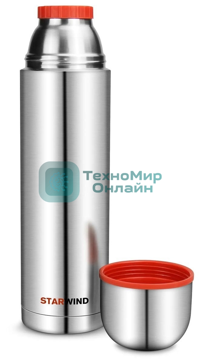 Термос Starwind 20-1200 1.2 л, серебристый/красный, картонная коробка