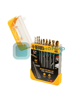 Набор сверл по металлу Denzel 1-10 мм, HSS-Tin, Golden Tip, 10 шт