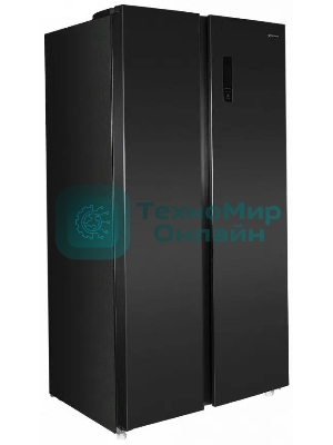 Холодильник Maunfeld MFF177NFSB черный глянц. двухкамерный 263/170л морозилка сбоку, No Frost, Side by Side