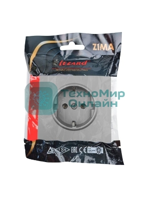 Розетка 1-мест. LEZARD с/з ПБТ СП ZIMA IP20 16А безвинт. зажим серый матовый 704-7488-122BQC