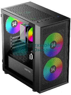 Компьютерный корпус XASTRA A305M 3ARGb Black mATX/Mesh/tempered glass/2x140мм + 1x120мм ARGb PWM fans/Door/ A305M-2FC14A-1FC12A-D