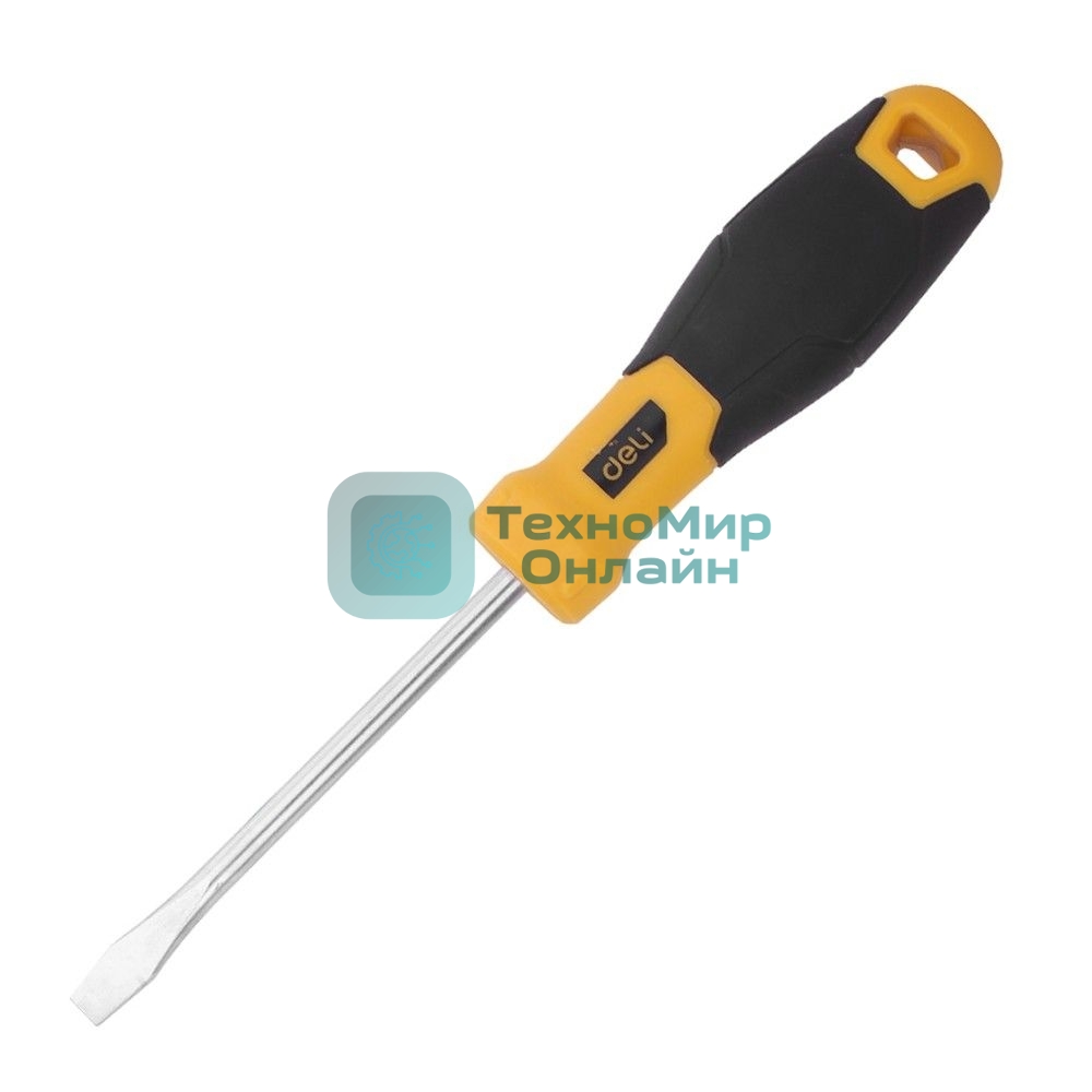 Отвертка шлицевая Deli DL6361001 6х100мм CR-V, Двухкомпонентная ручка. Хромированная