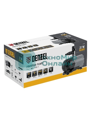 Насос фонтанный Denzel FNP31-24 31 Вт, подъем 2,4 м, 1500 л/ч, колокольчик/2 каскада/гейзер