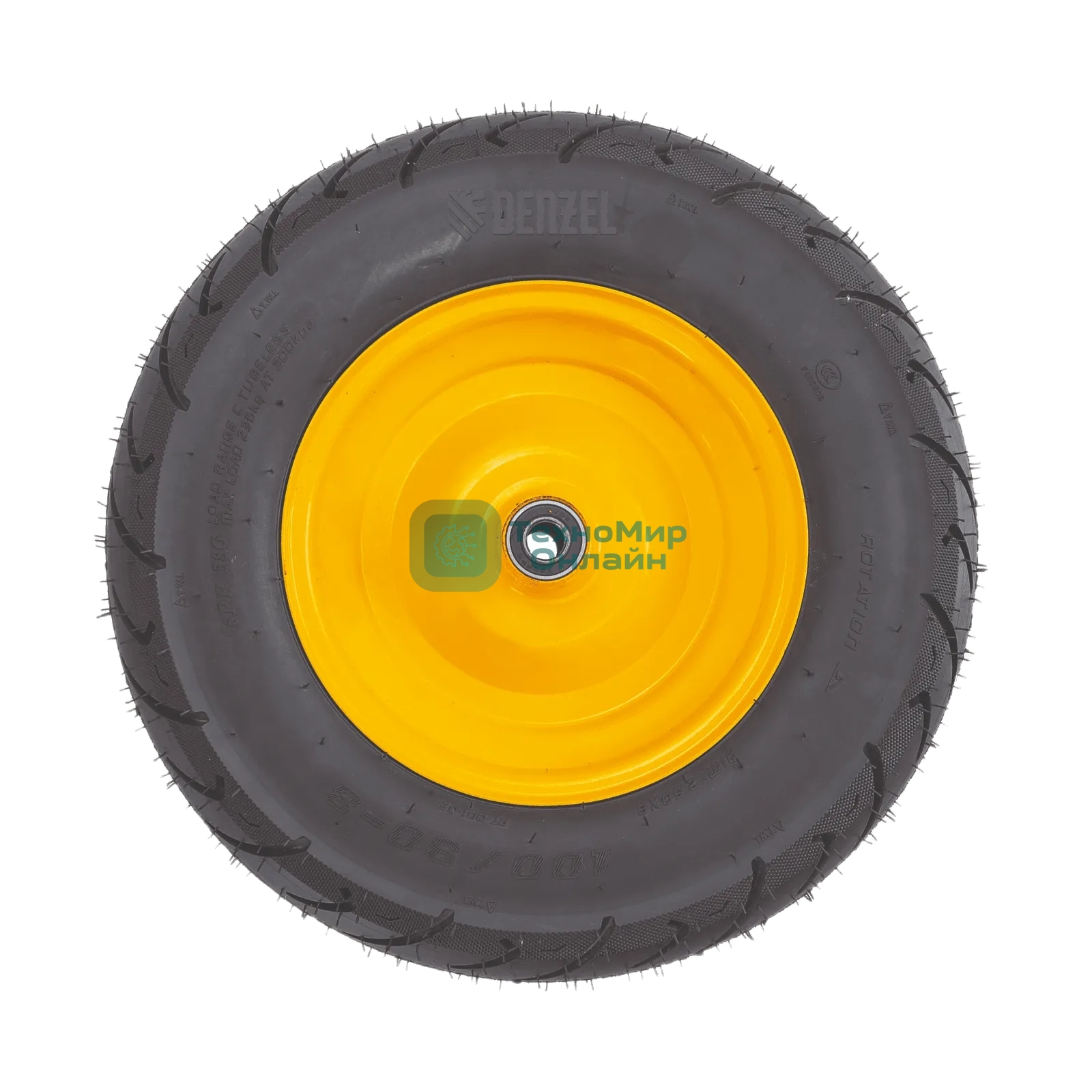 Колесо пневматическое бескамерное Denzel 16х4.00-8 D410мм, d12мм, длина оси 104мм