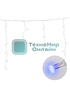 Бахрома светодиодная Uniel 1,8м 48 светодиодов синий свет Провод прозрачный ULD-B1805-048/DTA BLUE IP20