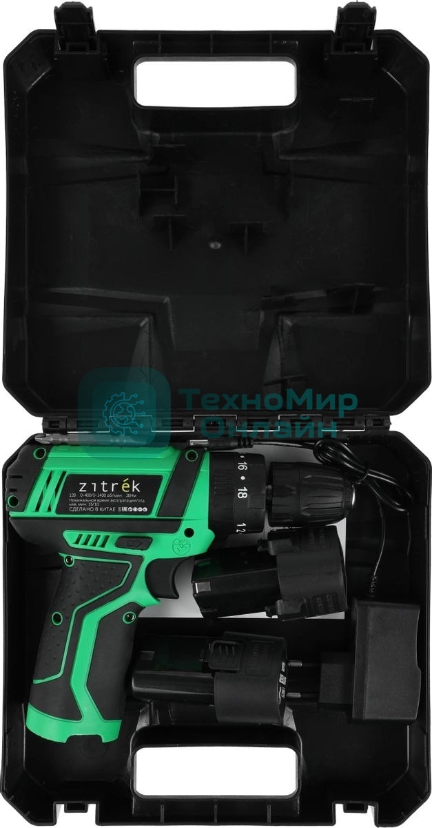 Дрель-шуруповерт Zitrek Crusher 063-4054, 12 В, 1,4 Ач, 30 Нм, щеточный, ударный