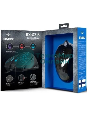 Мышь проводная SVEN RX-G715 черный, 3200 dpi, USB, кнопки - 8