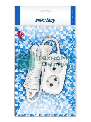 Удлинитель бытовой Smartbuy (SBE-10-2-03-N) 2 гнз х 3,0 м (10А/2.2 кВт, ПВС 2х1.0)