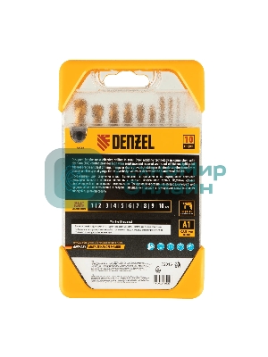 Набор сверл по металлу Denzel 1-10 мм, HSS-Tin, Golden Tip, 10 шт