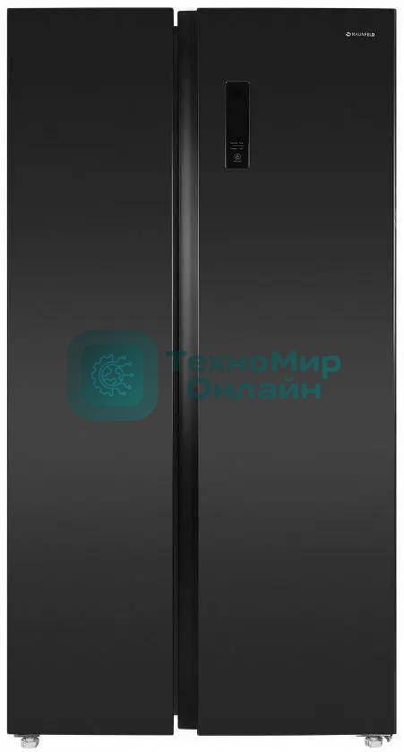 Холодильник Maunfeld MFF177NFSB черный глянц. двухкамерный 263/170л морозилка сбоку, No Frost, Side by Side