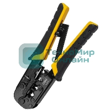 Обжимные клещи Deli DL4971 4P,6P,8P Размер: 200 мм. Спецификация обжима: 4P, 6P, 8P. Сталь A3 с черным покрытием. Ручка из ПВХ и ТПР. Храповой механизм. Подходит для витой пары UTP/STP и телефонных кабелей.